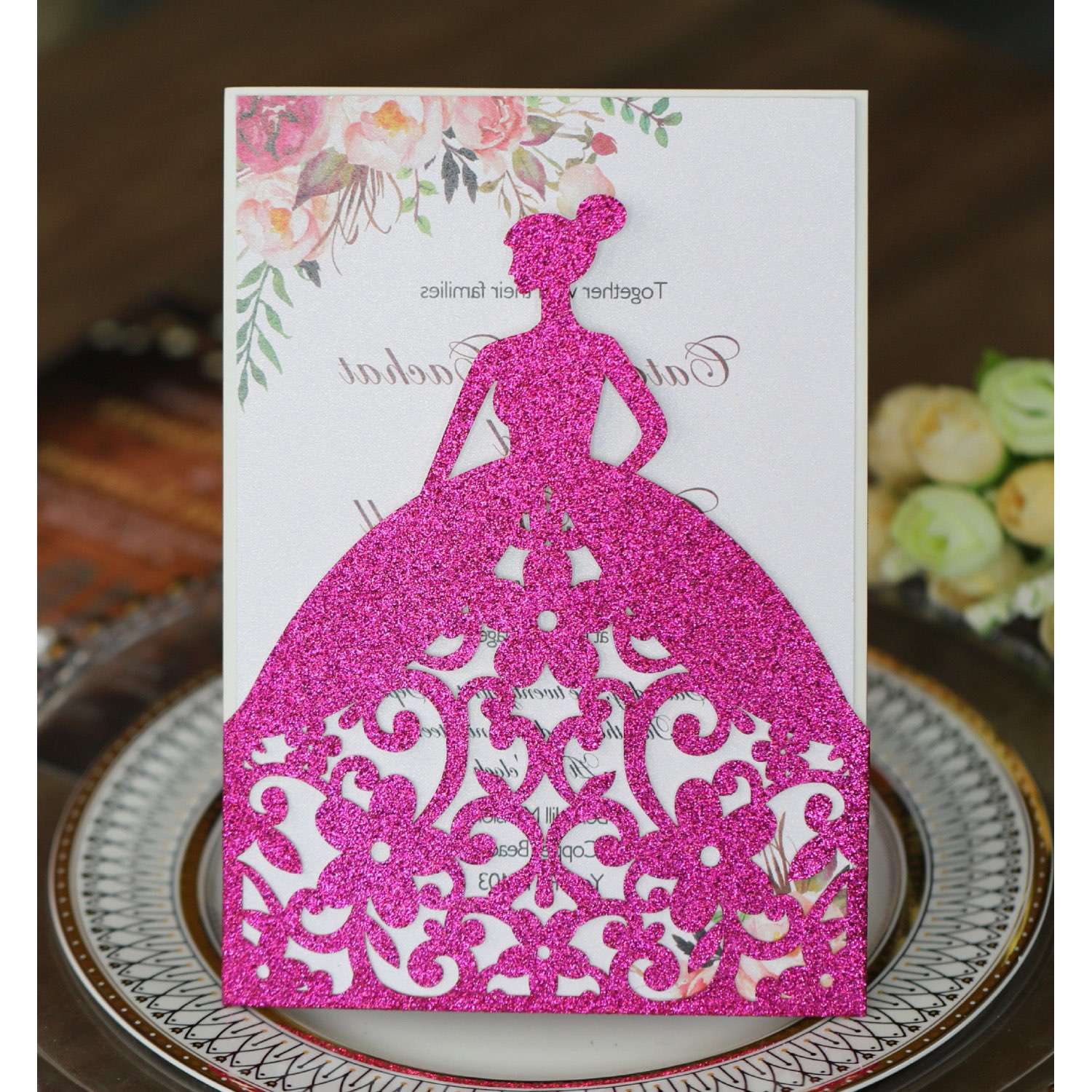 Glitter Marriage Invitation Card Beautiful Girl Holiday Greeting Card 2020 Invitation Card
